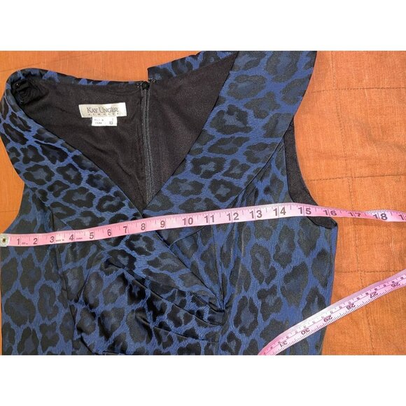 Kay Unger Blue Black Leopard Cap Sleeveless V-Neck Women's Midi Dress Size 10 - Picture 5 of 8